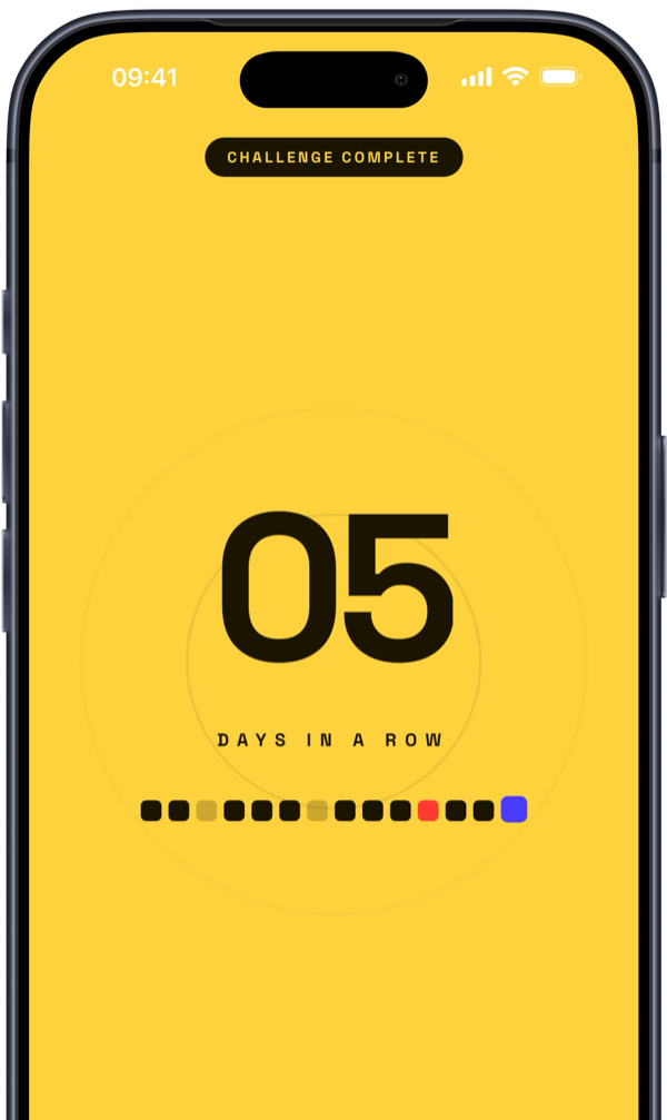 The Gedup streak screen after a morning done: five days in a row.